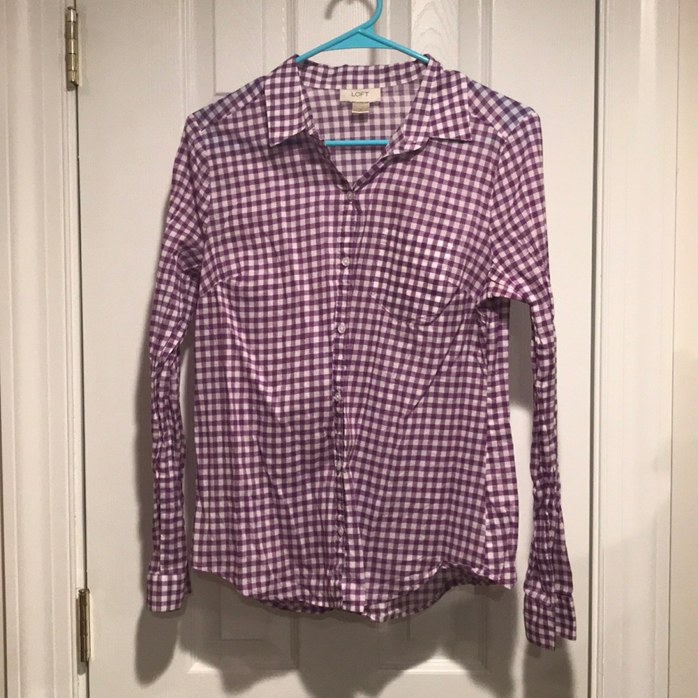 Purple and white checkered blouse